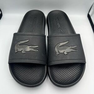 Lacoste Black Slide Sandals Crocodile Logo Unisex Casual Slides